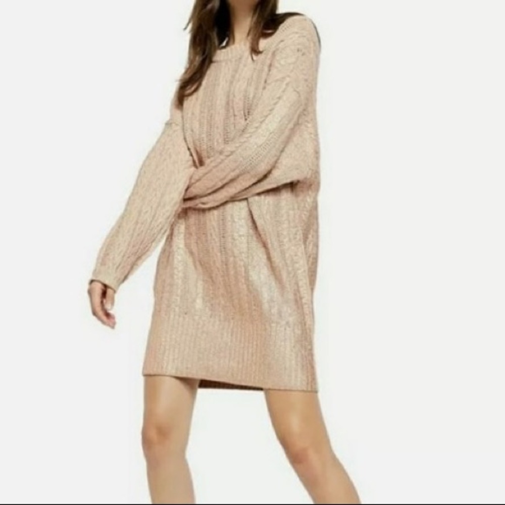 NWT Free People cream puff/matte gold sweater dress xs